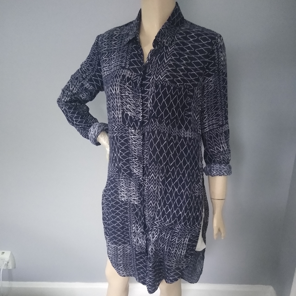 Splendid Navy Tribal Print Tunic Long Sleeve XS